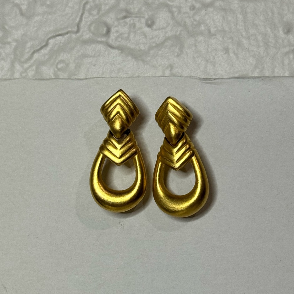 Vintage GIVENCHY Matte Gold Tone Door Knocker Style Pierced Earrings
